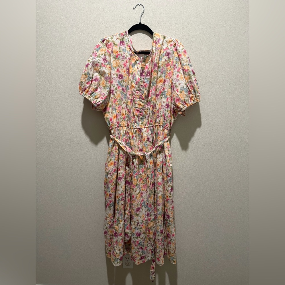Hayden Los Angeles floral print belted tier poplin midi dress easter - Picture 11 of 11